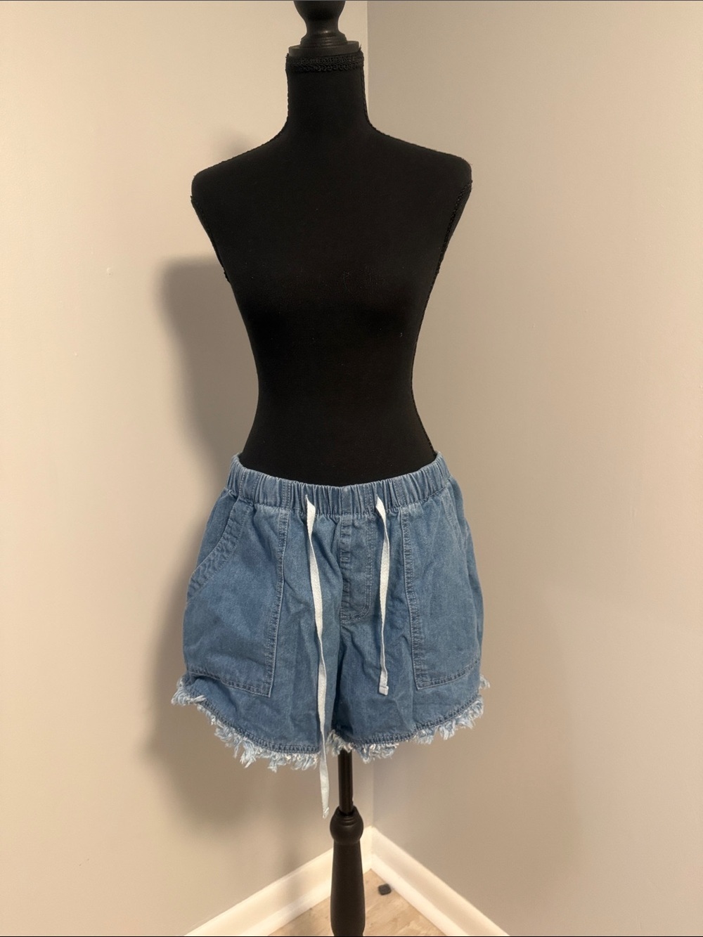 Casual Blue Denim Drawstring Shorts